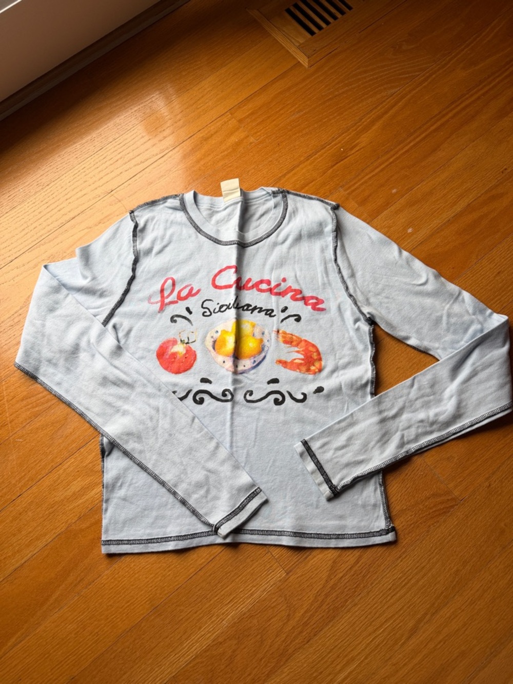 Urban Outfitters Light Blue Graphic Long Sleeve Tee